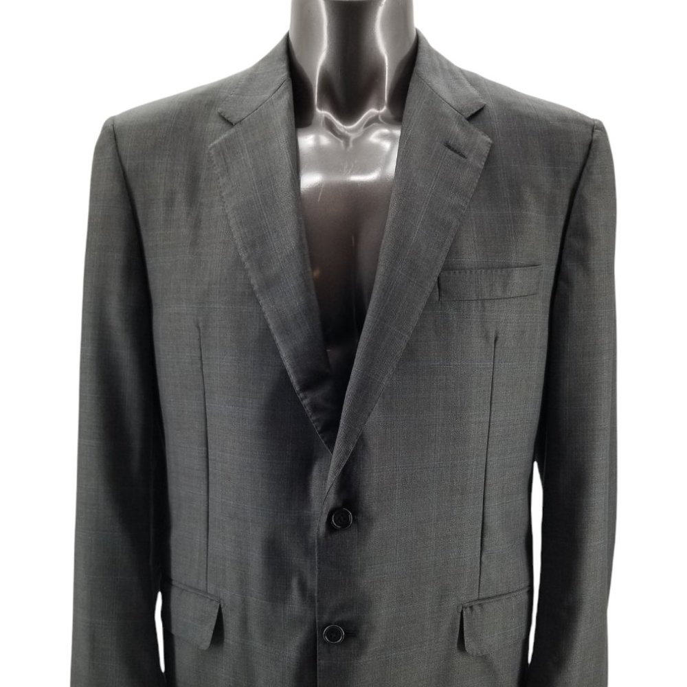 HICKEY FREEMAN Mens Norman Stockton Wool Windowpane Sport Coat Blazer Gray 46L